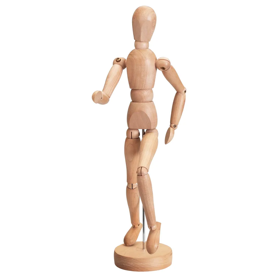 Wooden adjustable figure, GESTALTA, natural colour, jointed, standing on base.