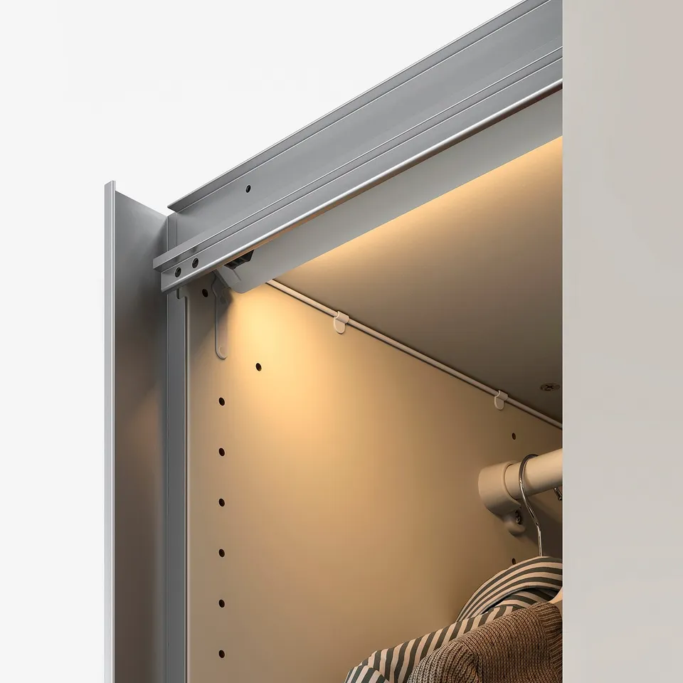 Led wardrobe light with sensor. Automatically illuminates interior. Mounts inside frame, top or shelf.