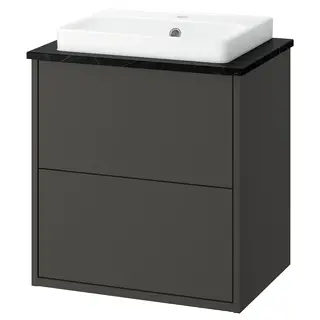HAVBÄCK / ORRSJÖN wash-stnd w drawers/wash-basin, dark grey/black marble effect, 62x49x71 cm