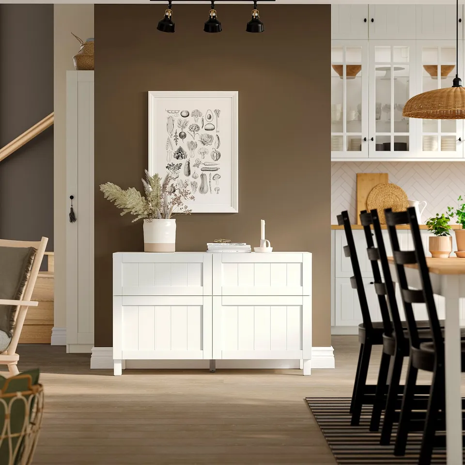 BESTÅ Storage combination w doors/drawers, Pipmakare white/Stubbarp white, 120x42x74 cm