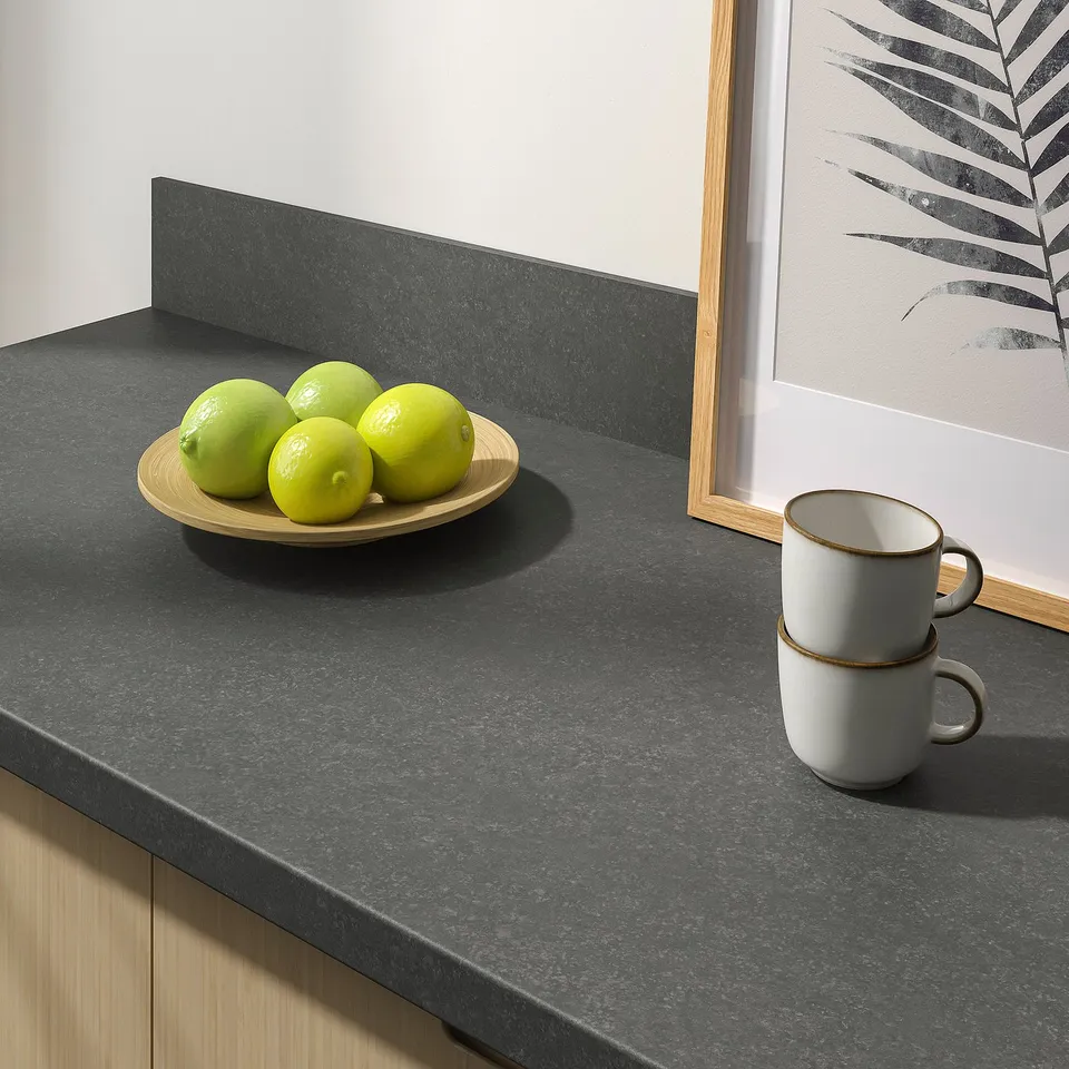 SÄLJAN Worktop, dark grey stone effect/laminate, 246x3.8 cm