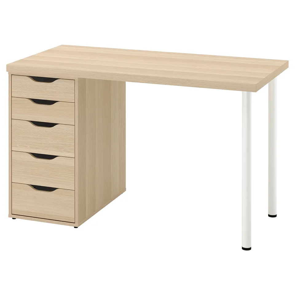LAGKAPTEN Desk, white stained/oak effect white, 120x60 cm