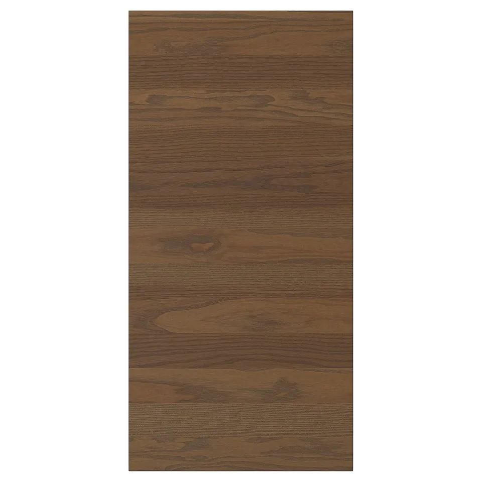 Dark brown wooden panel, grainy texture, rectangular shape, natural wood design.