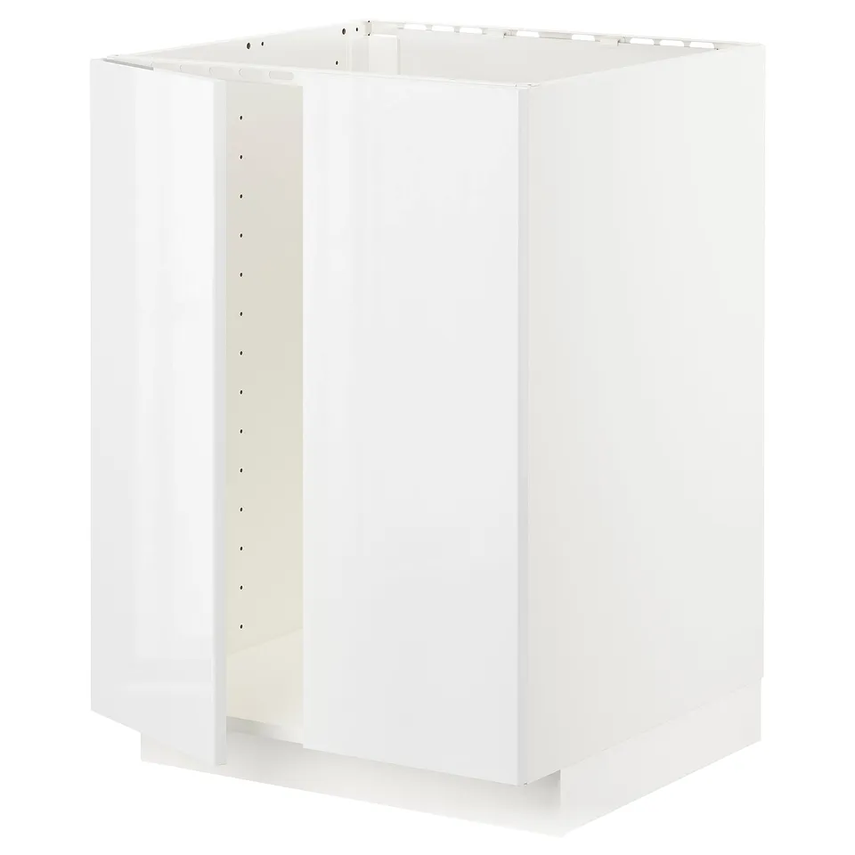 White METOD kitchen cabinet, glossy finish, square shape, modern design, sturdy construction.