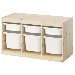 TROFAST storage combination with boxes, light white stained pine/white, 93x44x53 cm