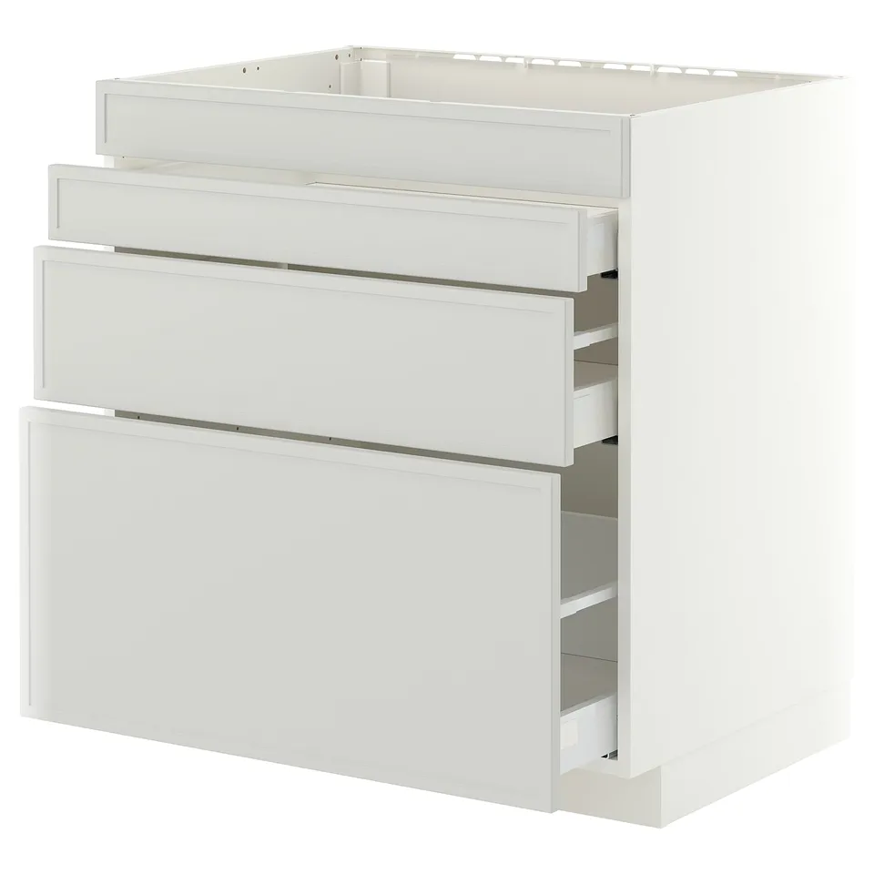 METOD / MAXIMERA Base cab f hob/4 fronts/3 drawers, white/Aspudden light grey, 80x60x80 cm