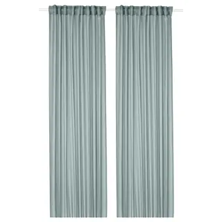 STENFRÖ sheer curtains, 1 pair, turquoise/with heading tape, 145x250 cm