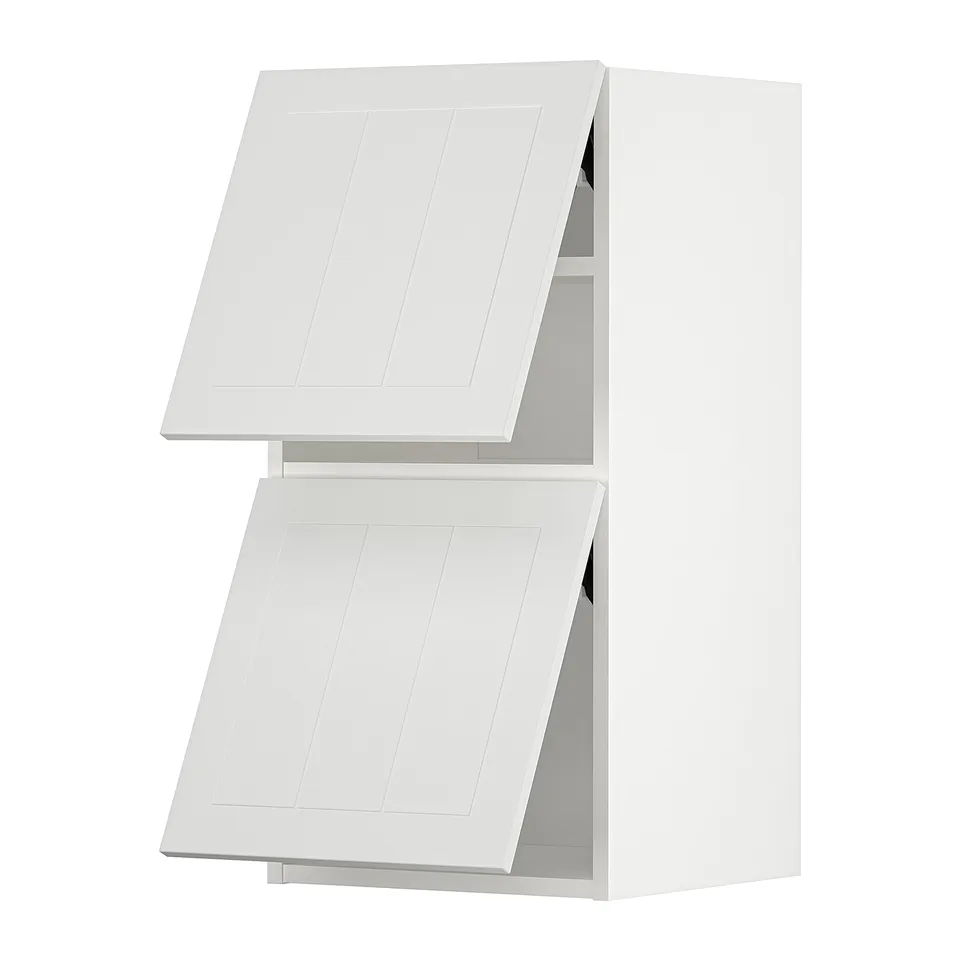 METOD kitchen cabinet, white, square, two doors open, minimalist design.