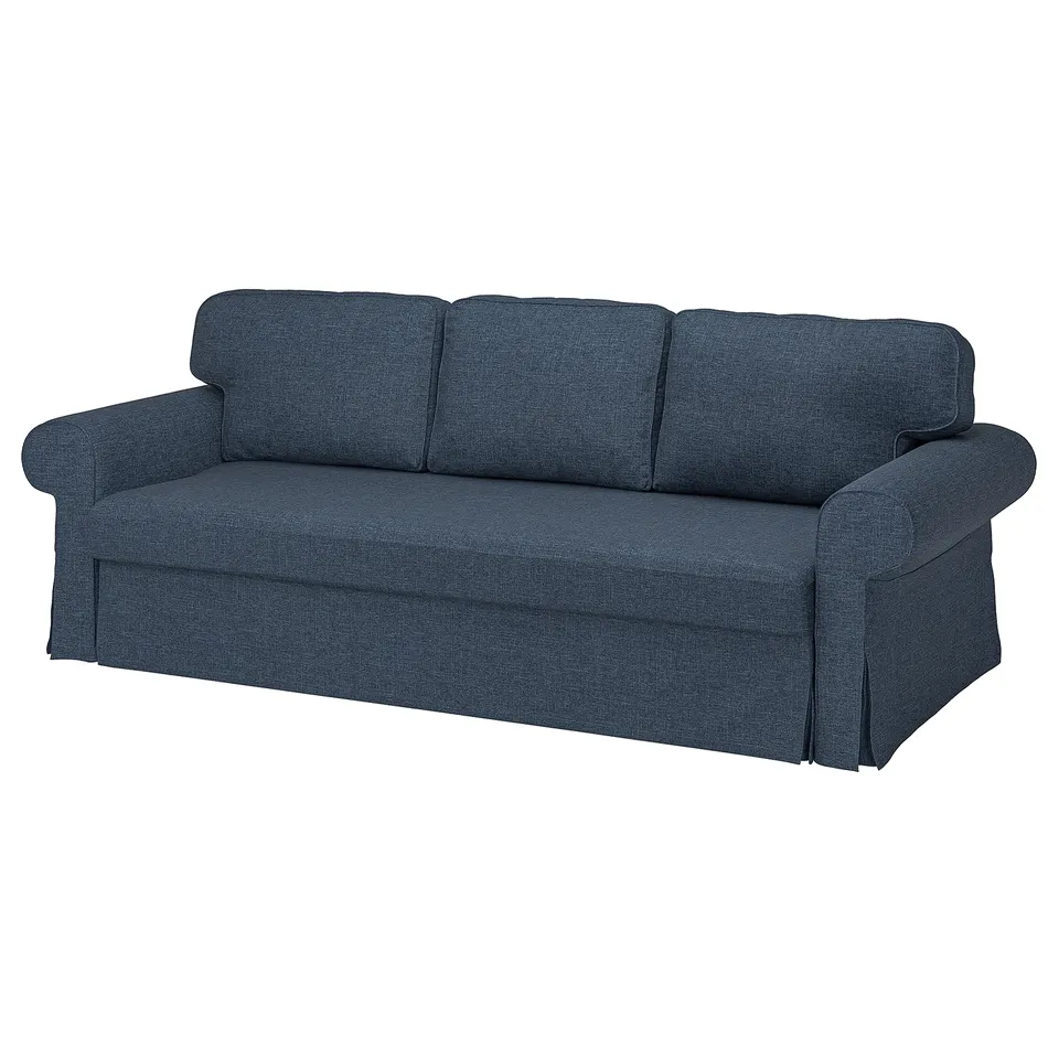 VRETSTORP sofa: blue, fabric, rectangular, rolled arms, melange texture.