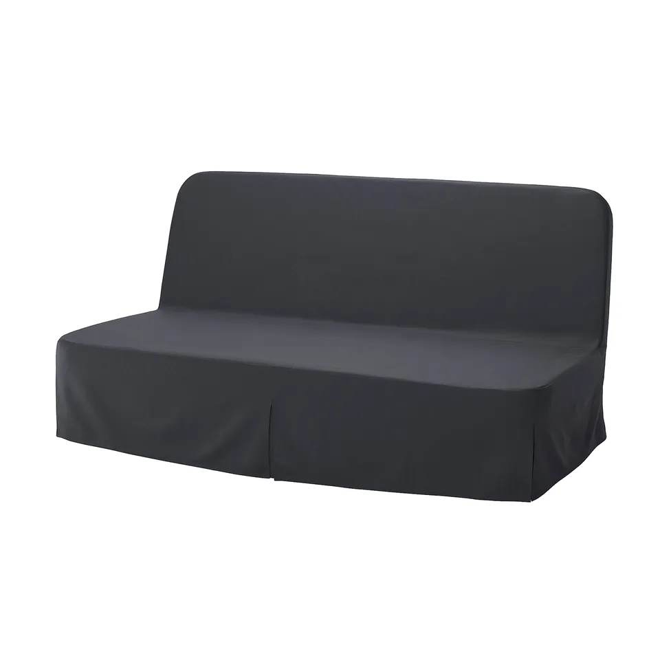 Dark grey NYHAMN sofa-bed, sleek design with easy-click mechanism.