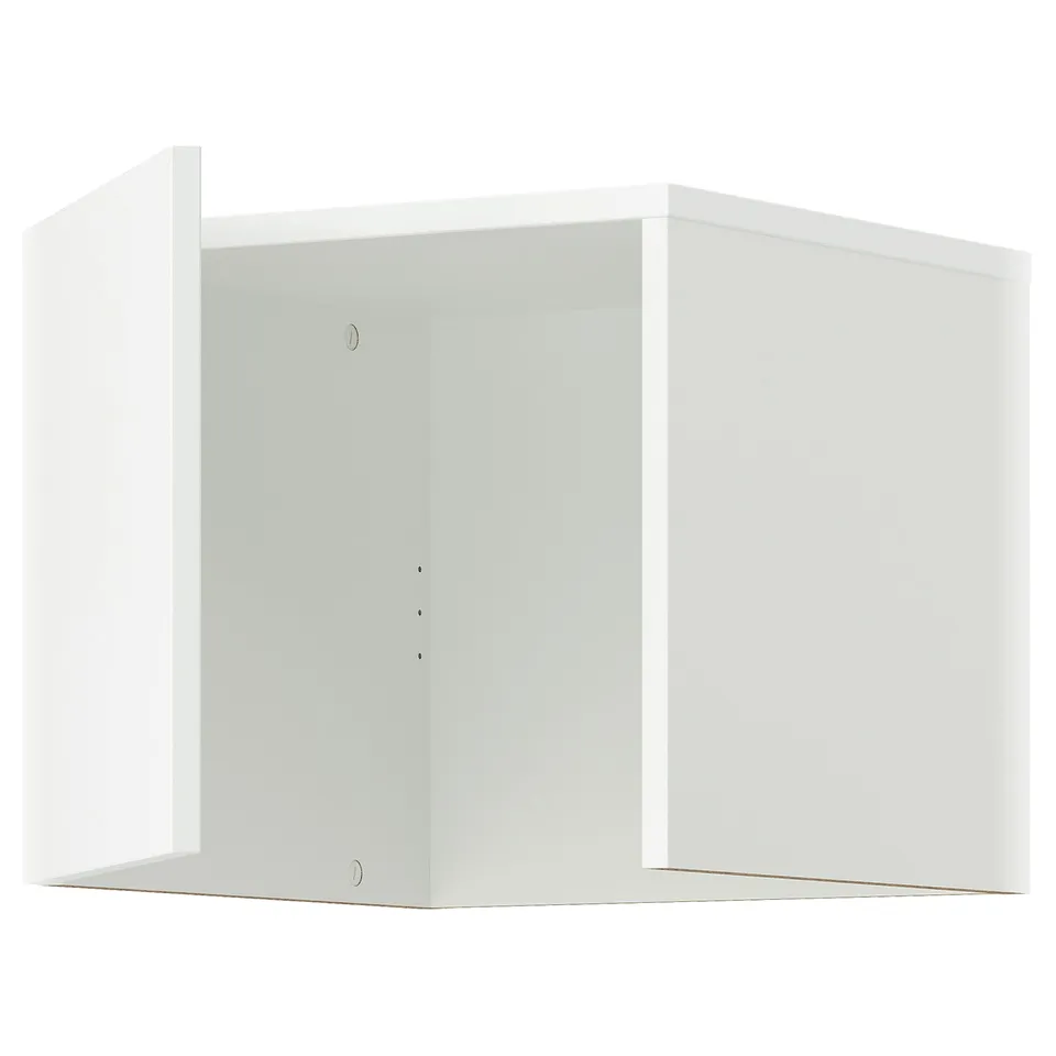 A white LASTARE shelf. Its rectangular, made of particleboard with a paper foil finish.