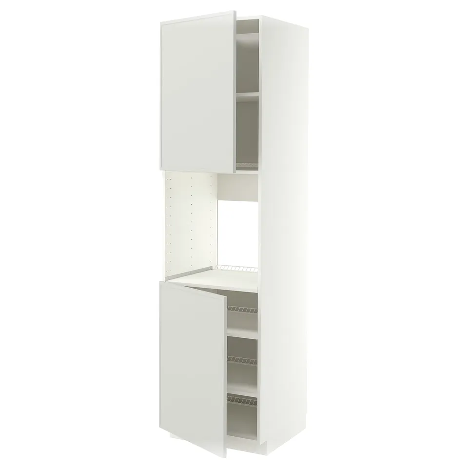 METOD High cab f oven w 2 doors/shelves, white/Aspudden light grey, 60x60x220 cm