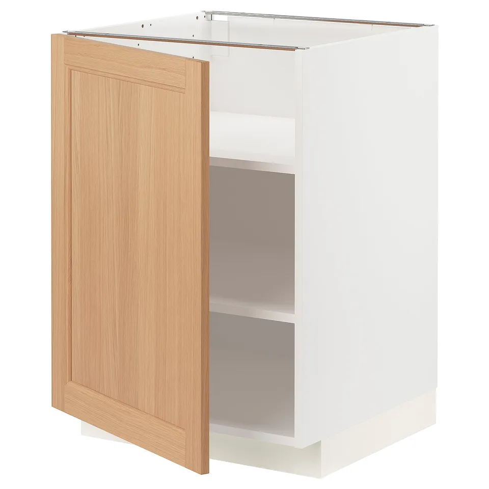 METOD kitchen cabinet, white & oak, rectangular, adjustable shelves.