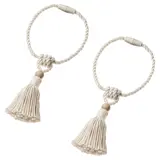 DUNFLÄTA magnetic curtain tie-back, off-white/tassel