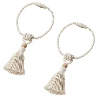 DUNFLÄTA magnetic curtain tie-back, off-white/tassel