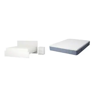 MALM/VITMÅSEN Bed with 25cm thick mattress, pocket sprung, latex,5 comfort zones, extra firm