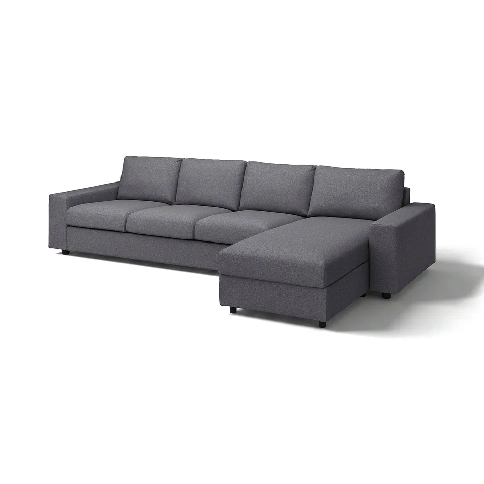 Grey VIMLE sectional sofa, modern design, l-shape, upholstered in polyester, minimalist style.