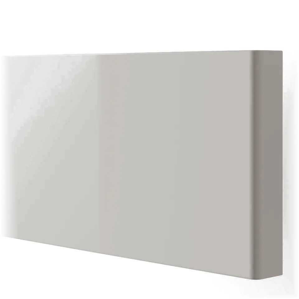 Sleek, modern kitchen cabinet door in high-gloss grey finish, designed for easy cleaning and durability.
