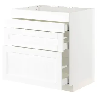 METOD / MAXIMERA base cab f hob/4 fronts/3 drawers, white Enköping/white wood effect, 80x60x80 cm