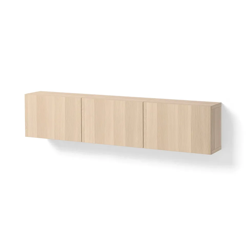 BESTÅ Wall-mounted cabinet combination, white stained oak effect/Lappviken white stained oak effect, 180x22x38 cm