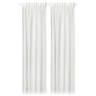 PALPLJUNGMAL sheer curtains, 1 pair, white white/check pattern with heading tape, 145x250 cm