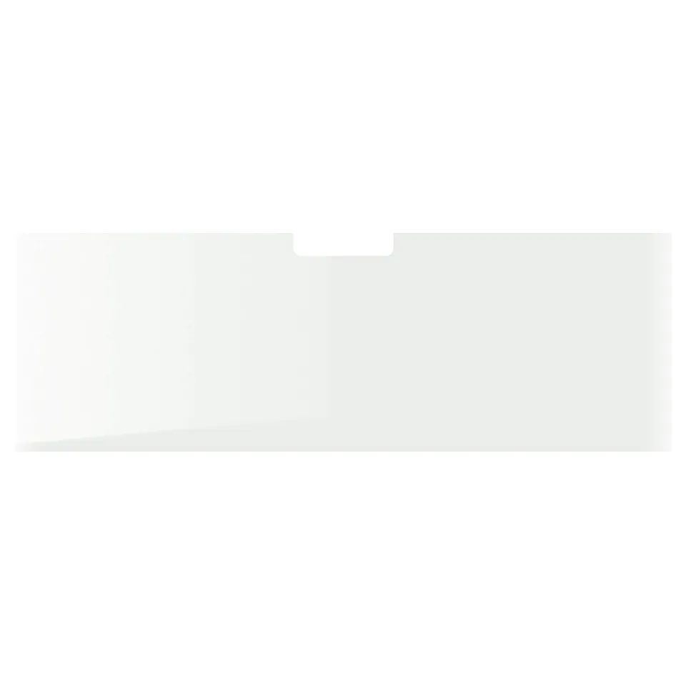 White BESTÅ glass top panel, rectangular, sleek design with cable outlet.