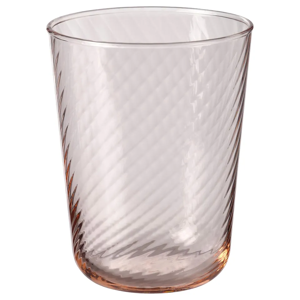 KLIPPLAX glass, pinkish hue, elegant wavy design, smooth exterior, textured interior, made of glass.