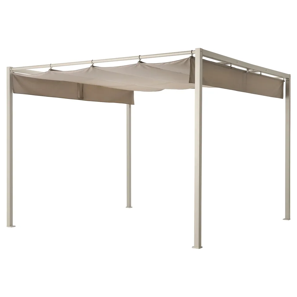 HAMMARÖN beige pergola: modern design, made of durable polyester and steel, offering sun protection.