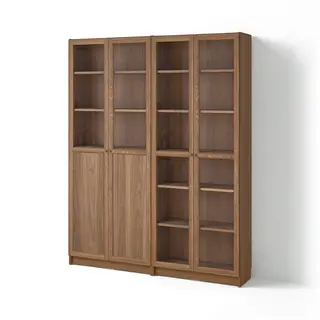 BILLY / OXBERG bookcase with panel/glass doors, brown walnut effect/clear glass, 160x30x202 cm