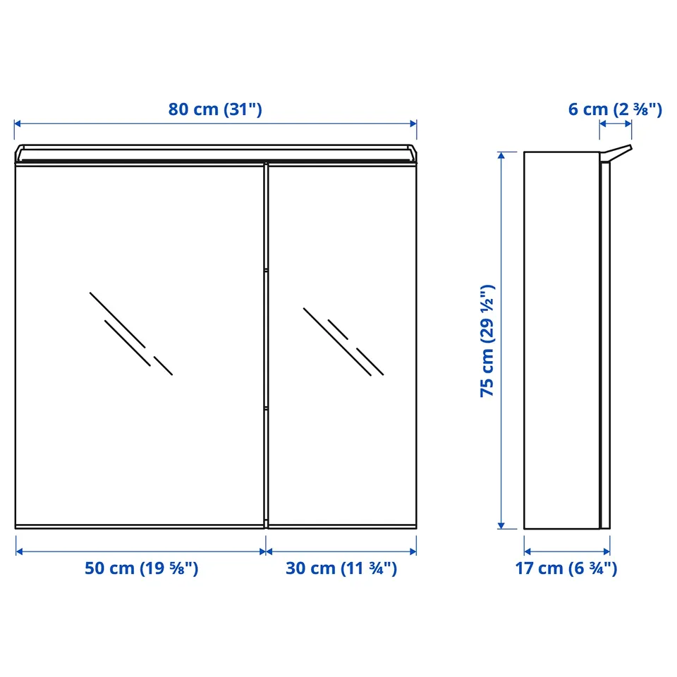 Illustration with measurements for the product: TREASJÖN.