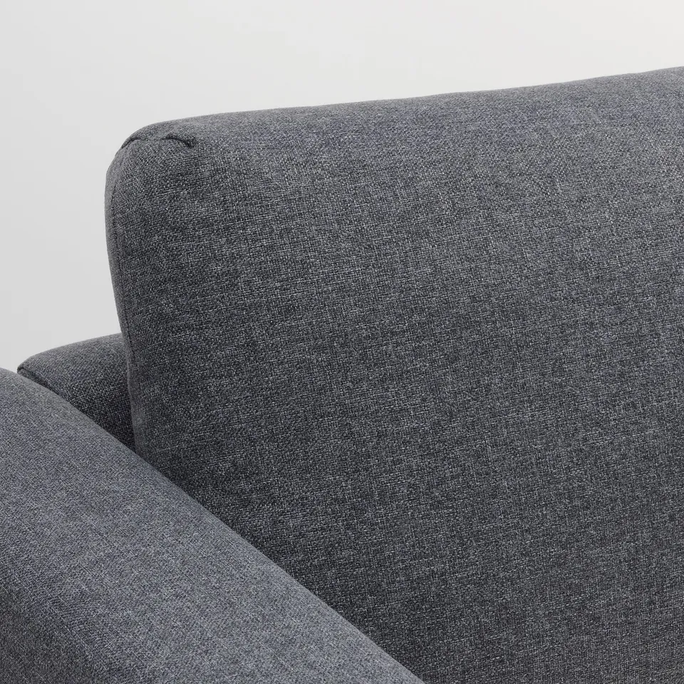 Close-up of VIMLE sofa in dark grey fabric, showcasing plush cushions and sturdy design.