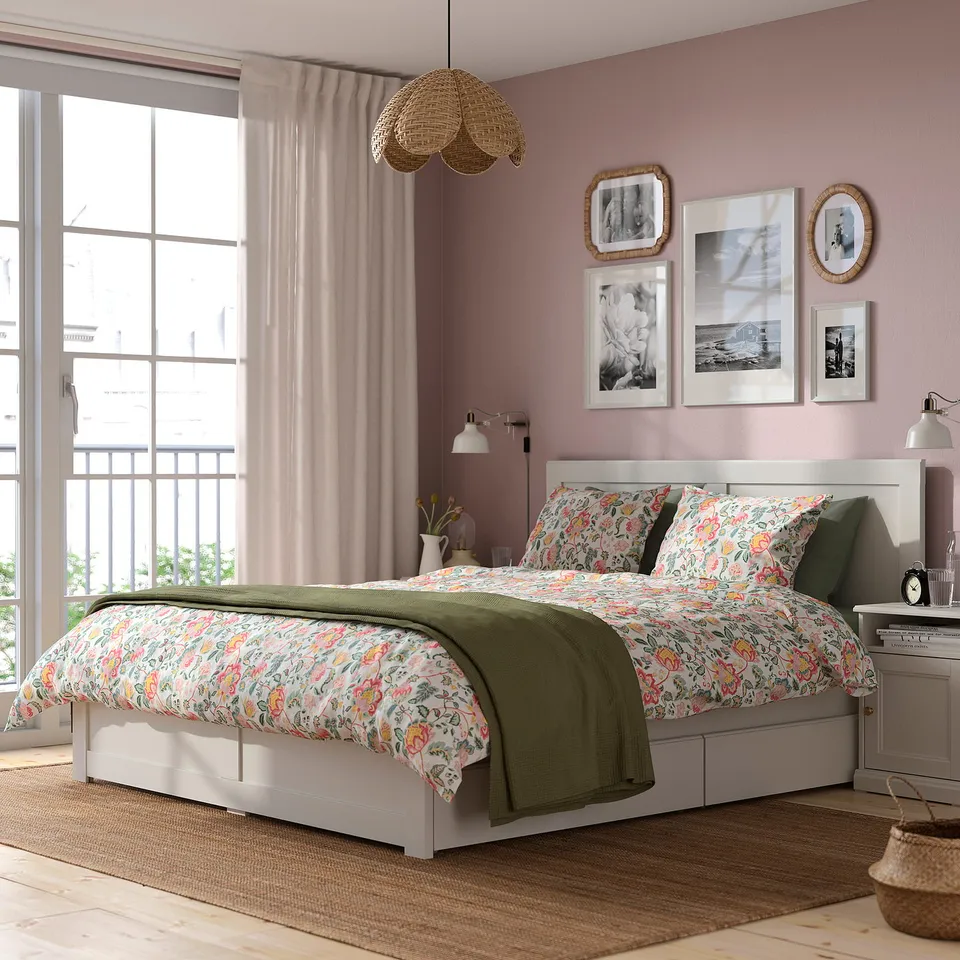 part: FÅGELFJÄLLET bed frame with 4 storage boxes