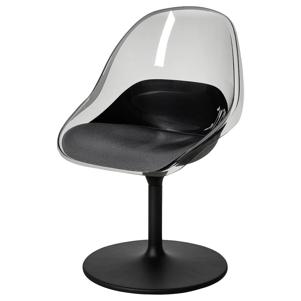 BALTSAR chair: black, round base, transparent seat shell, comfy bowl-shaped seat.