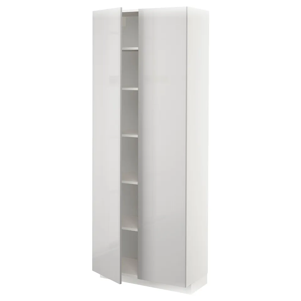 White high gloss kitchen cabinet with adjustable shelves.