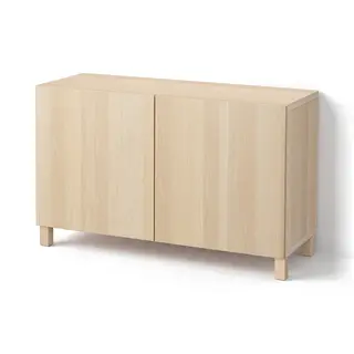 BESTÅ storage combination with doors, white stained oak effect/Lappviken/Stubbarp white stained oak effect, 120x42x74 cm