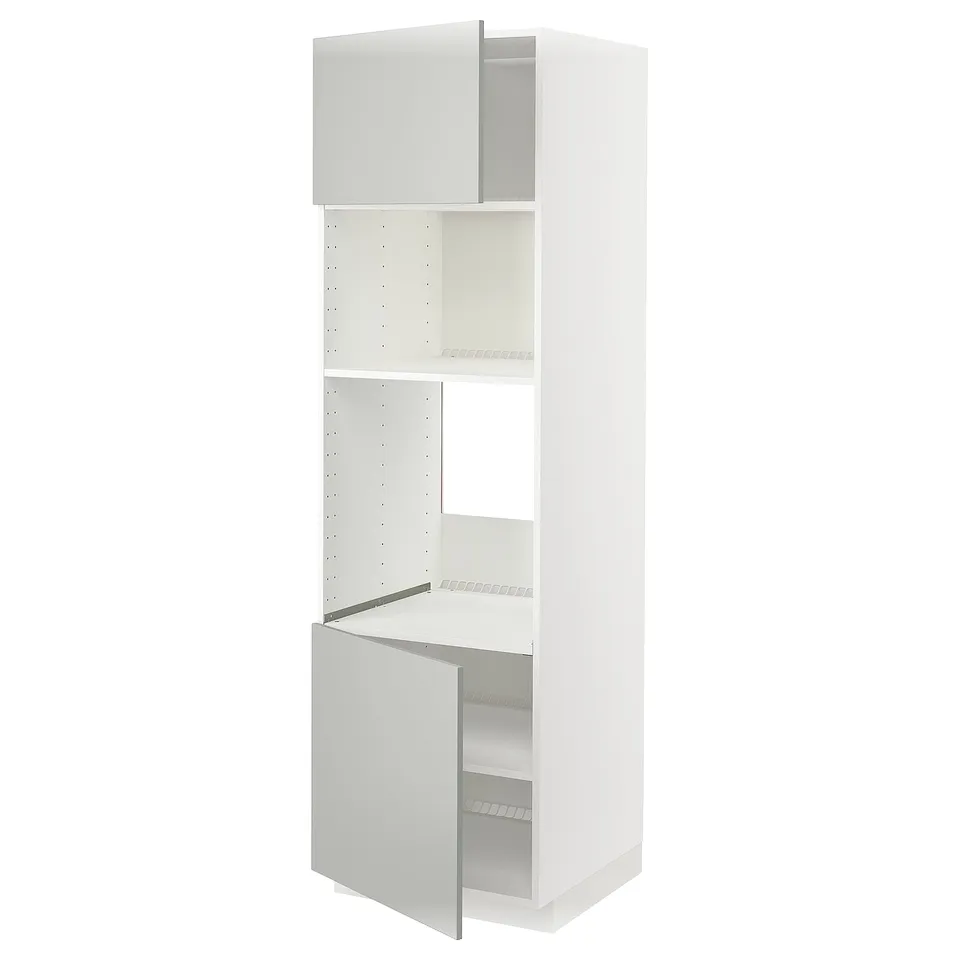 White METOD tall kitchen cabinet with grey doors showcasing modern, clean design.