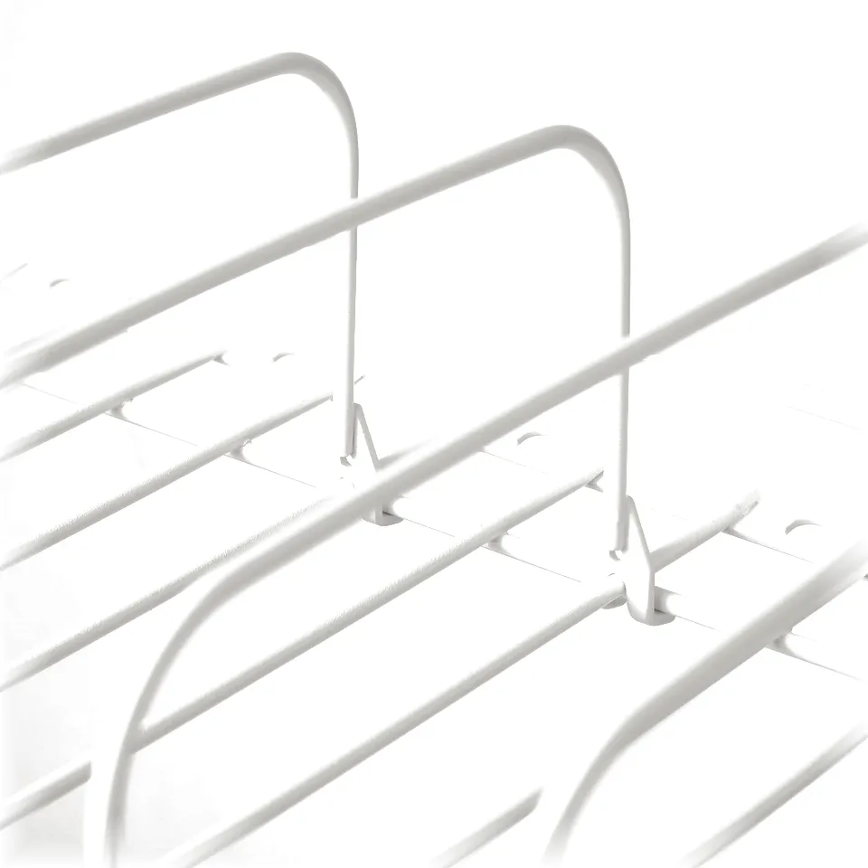 Dish drainer with adjustable legs and hooks, durable powder-coated finish.