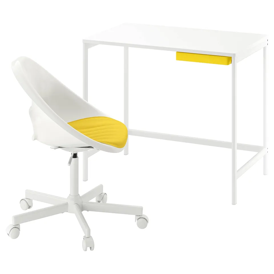 ENKROKEN / LOBERGET Desk and chair, white/yellow