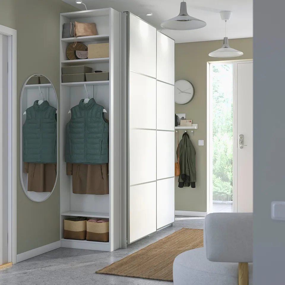 PAX / MEHAMN Wardrobe with sliding doors, white aluminium/white white, 170x66x236 cm