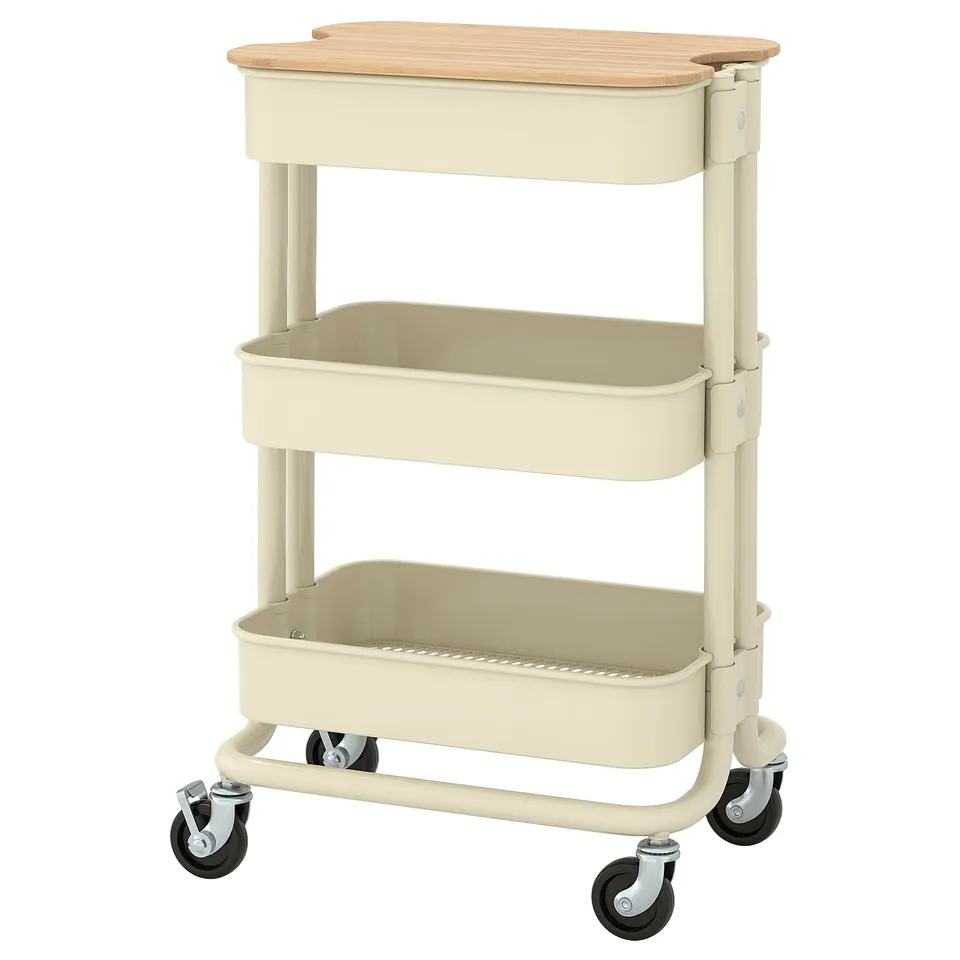 RÅSKOG / NORRÅVA Trolley with lid, beige, 28x38x62 cm
