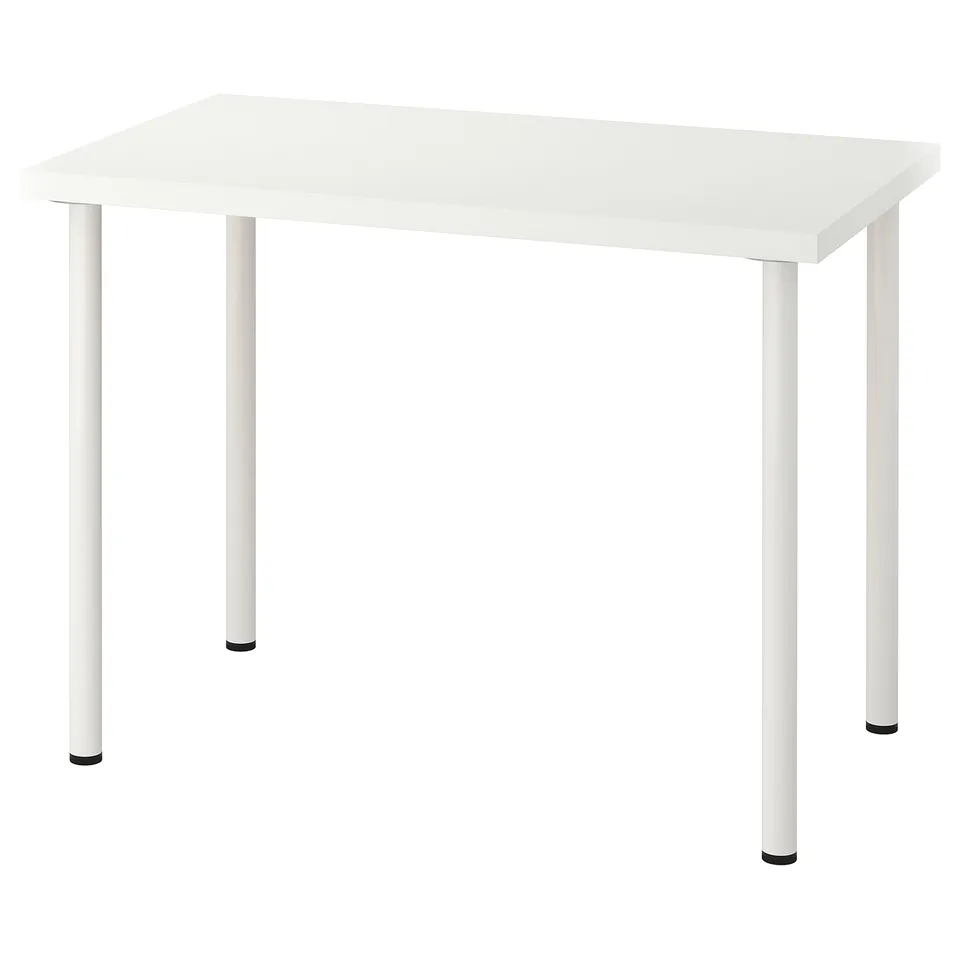 LINNMON white desk, rectangle, light materials, four legs.