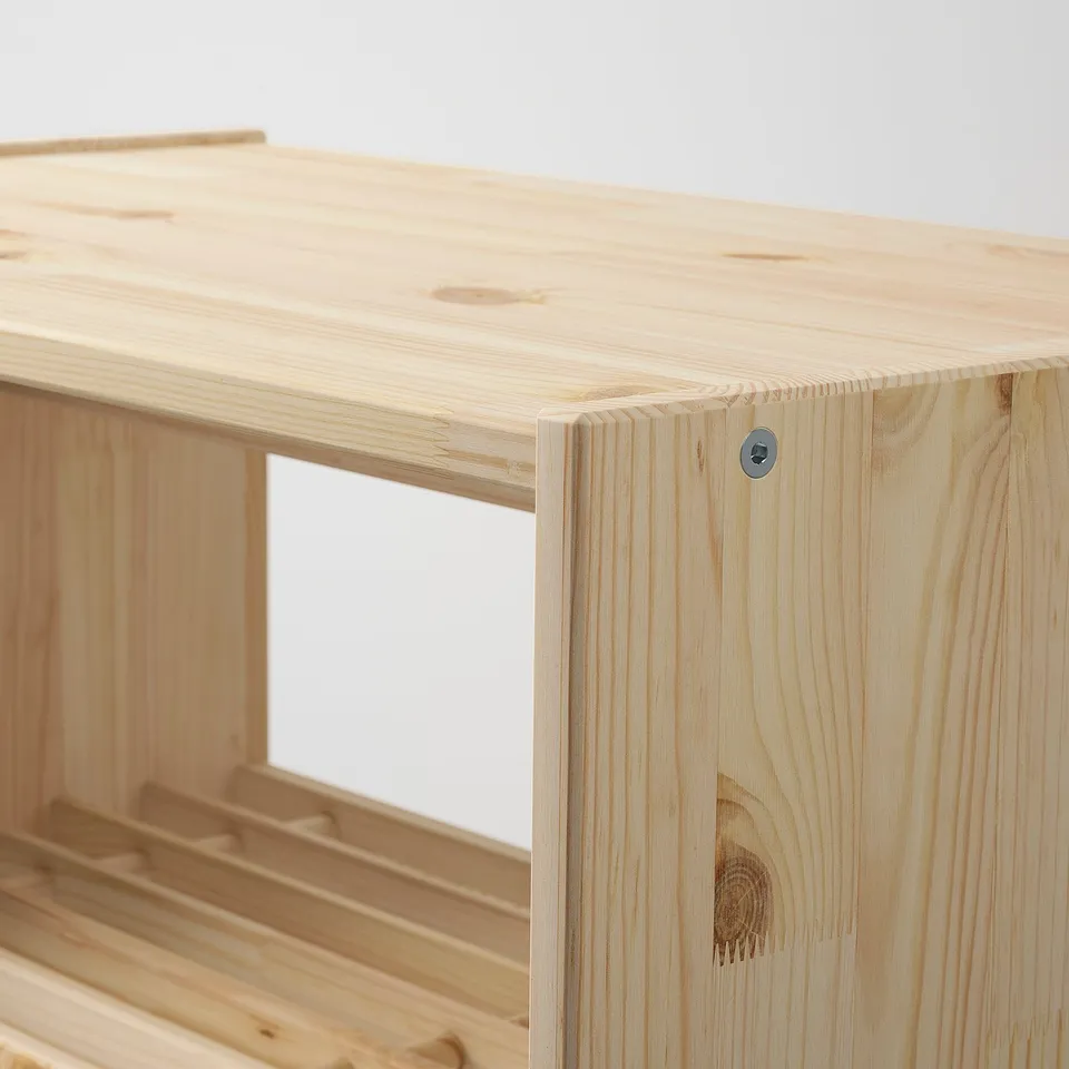 Close-up: natural, solid pine wooden furniture showcasing smooth surface and sturdy build quality.