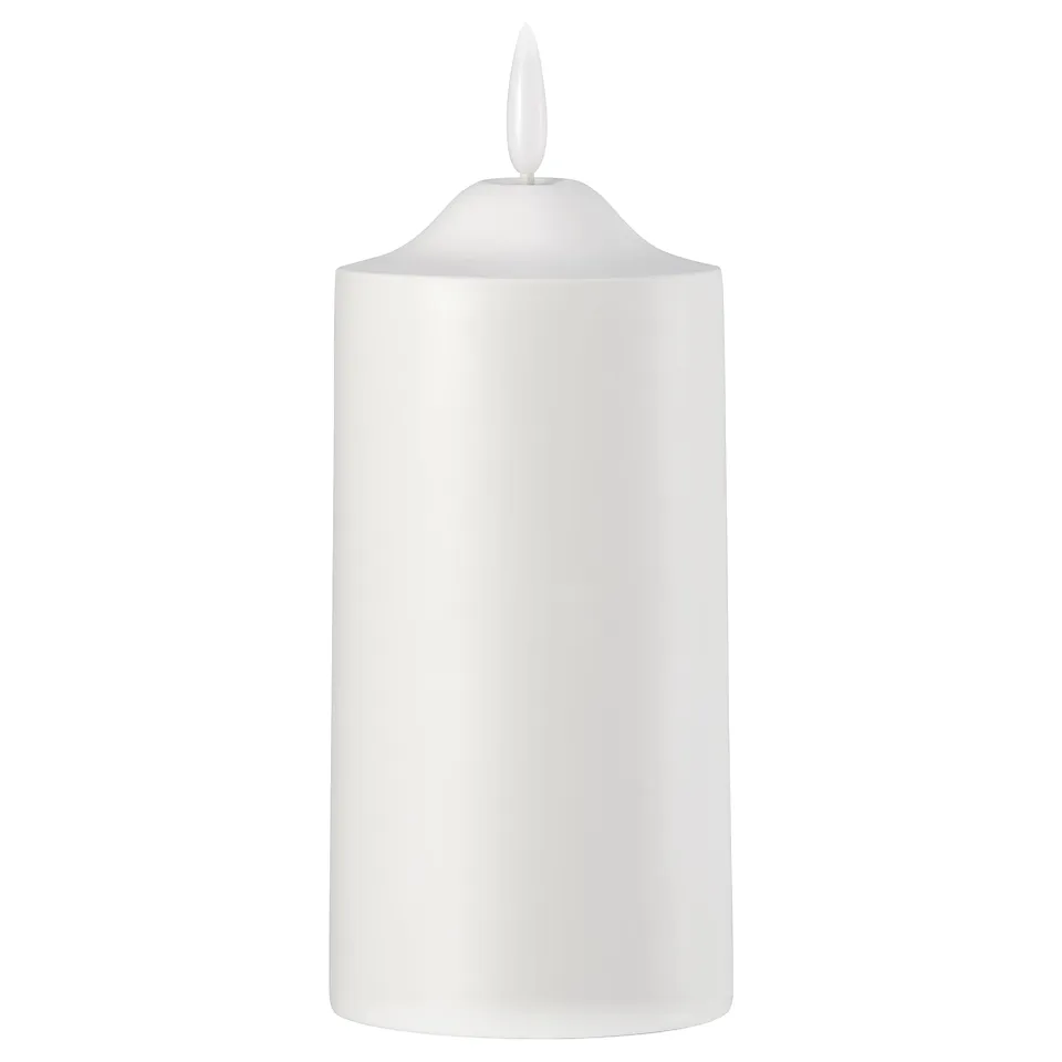White SMÅLOM led pillar candle, round and smooth, made from polypropylene plastic.