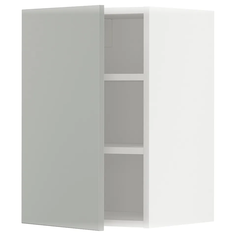 METOD light grey kitchen cabinet, sleek modern design, flat rectangular shape, with two interior shelves.