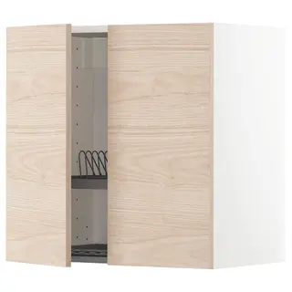 METOD wall cabinet w dish drainer/2 doors, white/Askersund light ash effect, 60x37x60 cm
