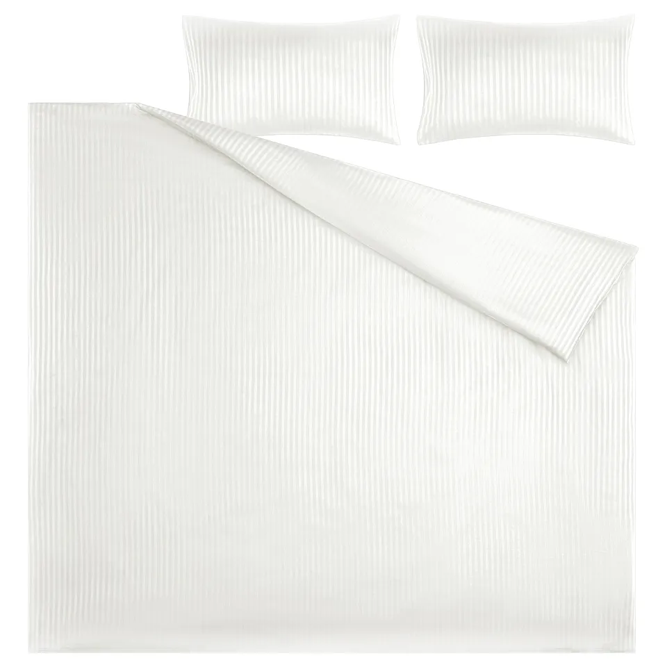 NATTJASMIN white bedding set, sateen-striped, cotton-lyocell. Includes duvet and two pillows.