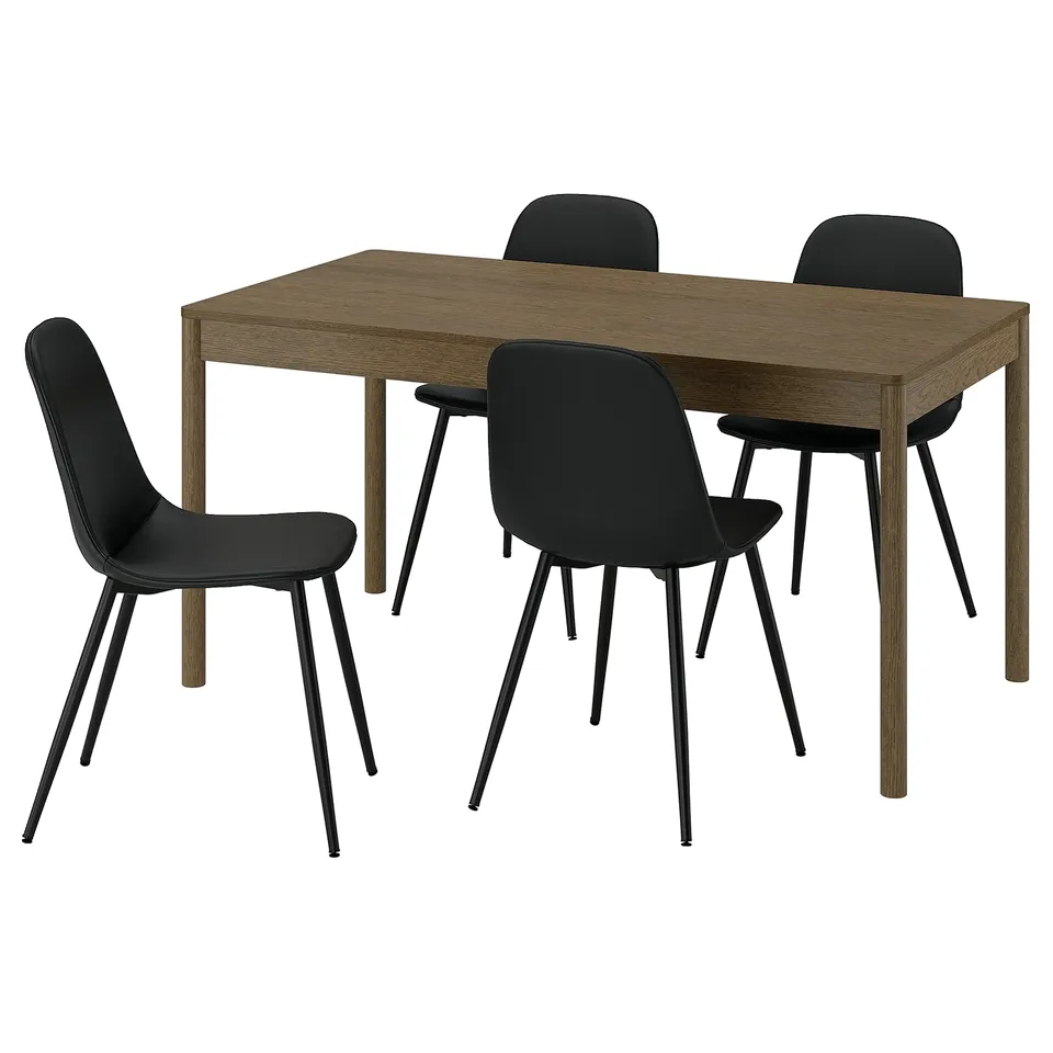 TONSTAD / NORDMANSSKÄR Table and 4 chairs, brown stained oak veneer/Bomstad black black, 150x80 cm