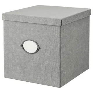 KVARNVIK storage box with lid, grey, 32x35x32 cm