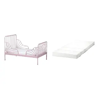 MINNEN/ÖMSINT set: ext bed frame with slatted bed base + pocket spring mattress for ext bed