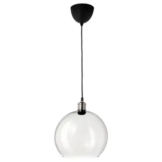 JAKOBSBYN / JÄLLBY pendant lamp, clear glass/nickel-plated, Height 25 cm